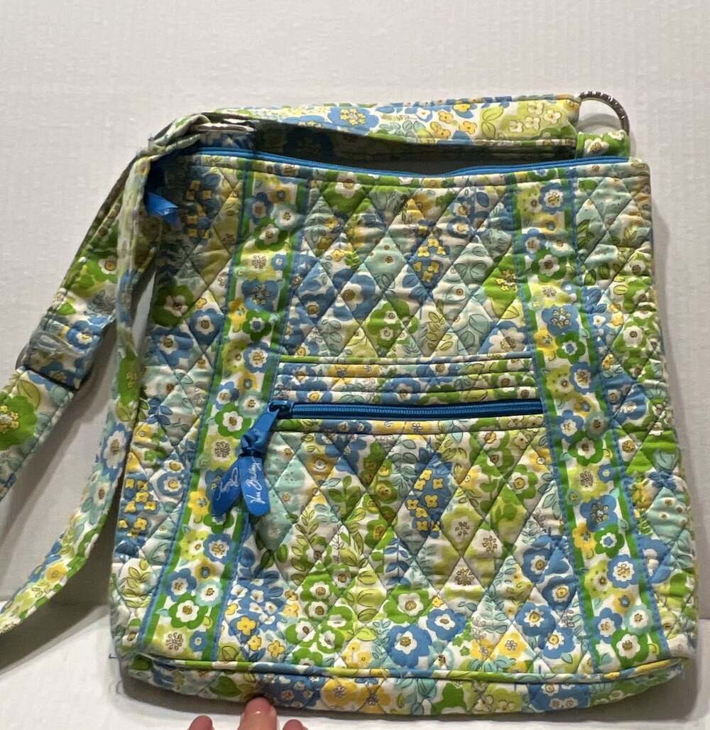 Vera Bradley English Meadow Quilted Hipster Crossbody Bag Blue Green Floral